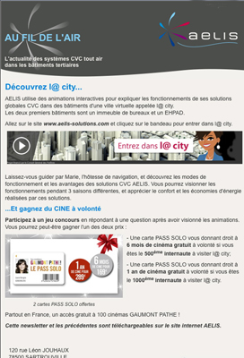 Newsletter de Aelis, entreprise de ventilation de bâtiments