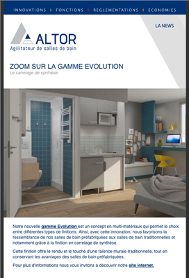 Newsletter Altor équipements de salles de bain