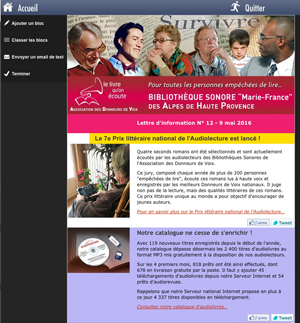 AzurNews : vue de la page de composition d'une newsletter