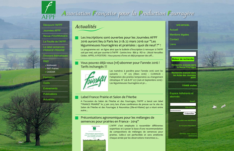 Page d'accueil du site afpf-asso.org sur les fourrages et l'alimentation fourragère des animaux