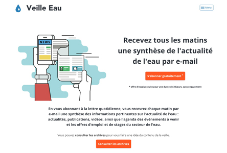 Page d'accueil du site veille-eau.com sur l'actualité de l'eau en France 